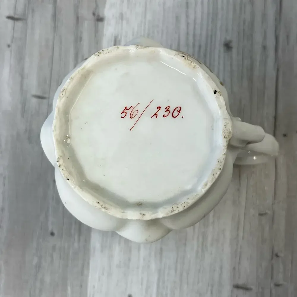 Vintage Victorian White Pink Green Floral Accent Gold Trim Shaving Mug Cup Decor
